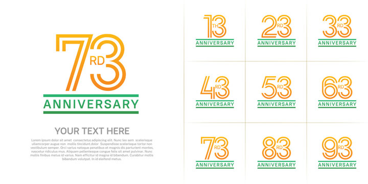 Anniversary logo style double line number set. orange and green color on white background for celebration event