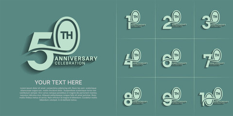 Fototapeta premium Anniversary logo style double line number set. green color on green background for celebration event