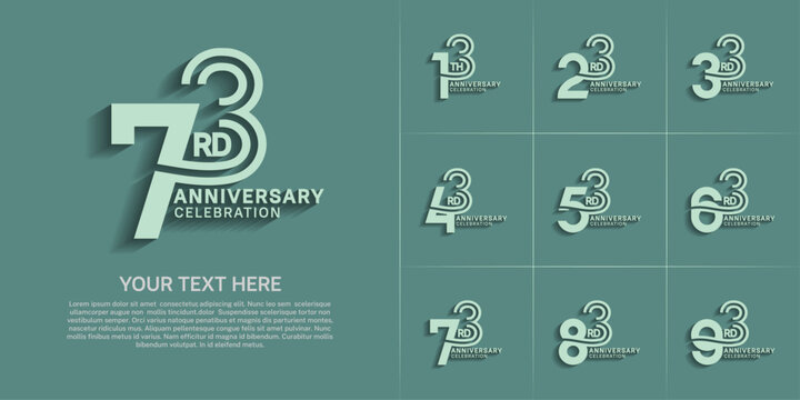 Anniversary logo style double line number set. green color on green background for celebration event