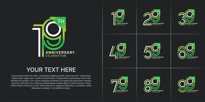 Anniversary logo type set with double line number. white and green color for celebration event