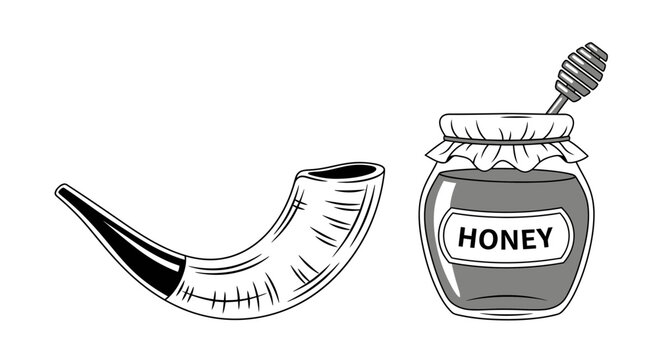 Honey jar and shofar horn