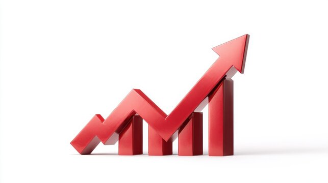 business graph growth arrow centered composition full body isolated on pure white background studio lighting no shadow under subject high detail sharp focus commercial product photography no environm