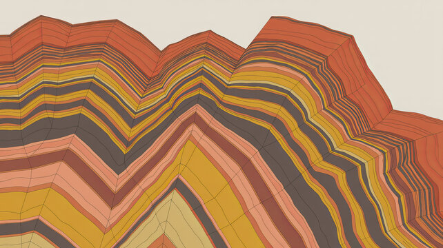 Stratigraphic layers: A geological illustration shows the formation and structure of different stratigraphic layers. The image showcases variations in texture and colors.