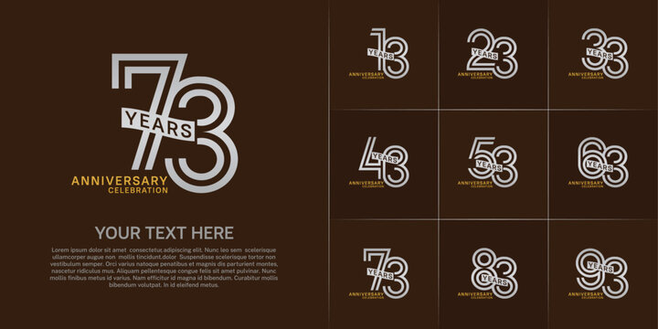 Anniversary logo type set with double line number. silver and gold color with ribbon can be use special moment