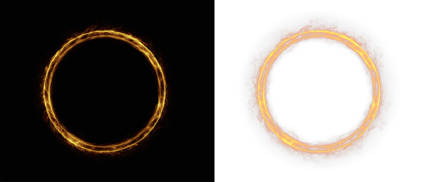 Flame ring fire circle burning orange portal with realistic smoke and sparks for fantasy game vfx and cinematic heat effects
