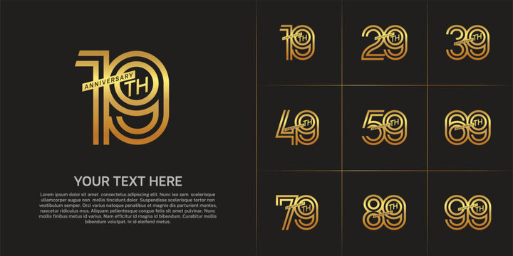 Anniversary set design with double line number. gold color for celebration event