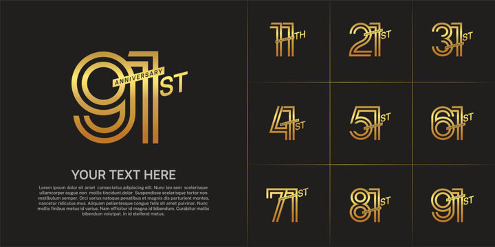 Anniversary set design with double line number. gold color for celebration event