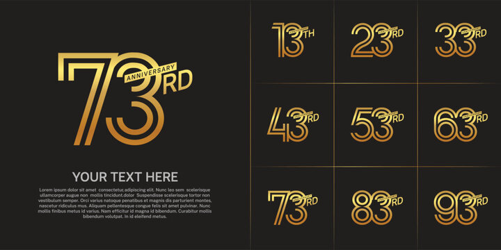 Anniversary set design with double line number. gold color for celebration event