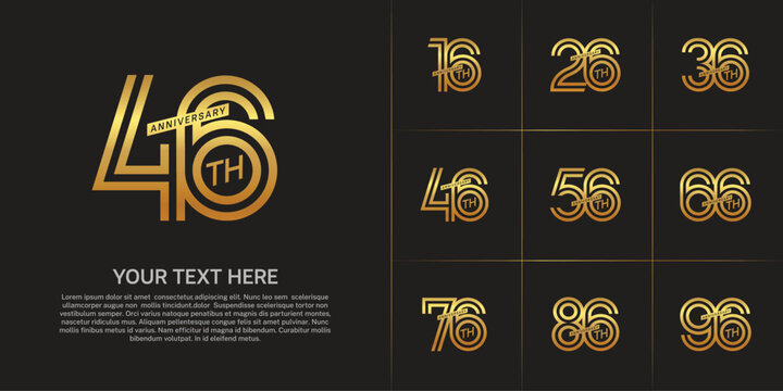 Anniversary set design with double line number. gold color for celebration event
