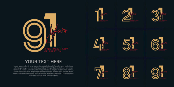 Anniversary set design with double line number and handwriting. brown and red color for celebration event