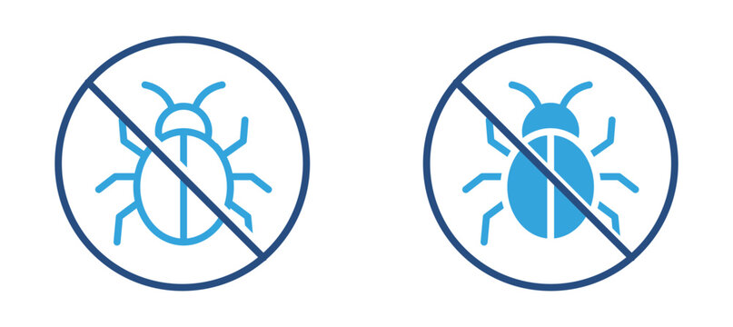 No bug icon set. Insect prohibition sign icon, pest control and anti-bug protection concept. Vector illustration.