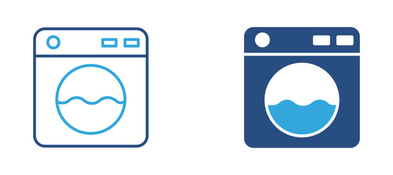 Washing machine icon set. Laundry washer appliance icon, clothes washing cycle and household cleaning concept. Vector illustration.