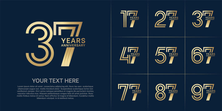 Anniversary set design with double line number. gold color for celebration event