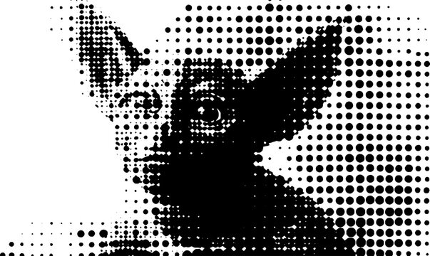 Gothic gargoyle stone creature in black and white halftone design for vintage art
