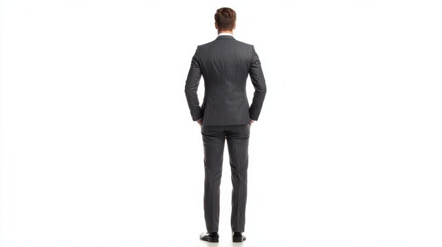 man standing suit confident centered composition full body isolated on pure white background studio lighting no shadow under subject high detail sharp focus commercial product photography no environm