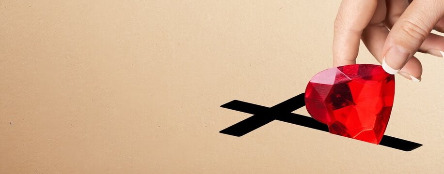 Concept of donation. hand hold Red heart symbol