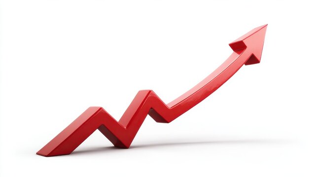 business graph growth arrow centered composition full body isolated on pure white background studio lighting no shadow under subject high detail sharp focus commercial product photography no environm