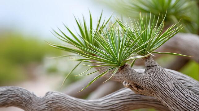 Balga grass tree close-up with distinctive bark texture, Australian native plant detail, nature and botany concept, with copy space