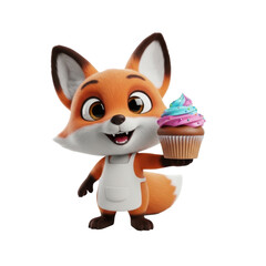 Fototapeta premium Cute Cartoon Fox Chef Holding Cupcake