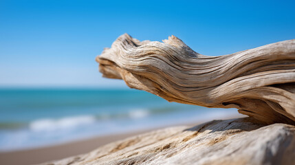 Close-up of driftwood with weathered natural texture, coastal nature detail, organic surface background concept, with copy space