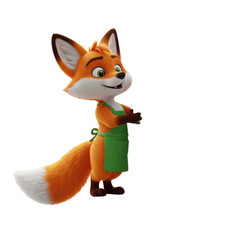 Obraz premium Friendly Cartoon Fox in Green Apron Smiling