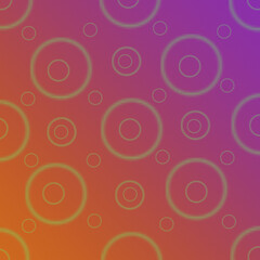 Fototapeta premium Abstrakter Hintergrund mit neonfarbenen konzentrischen Kreisen auf orange-violettem Farbverlauf