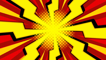 Fototapeta premium Sunbeam thunder flash red yellow comic book with halftone modern abstract background