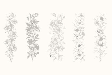 Obraz premium Delicate floral arrangements in a vertical sketched botanical style