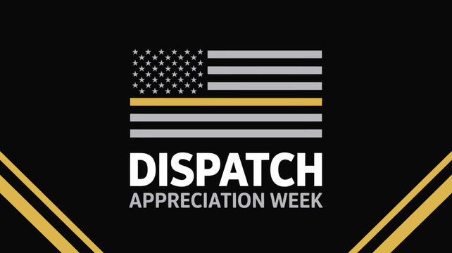 Dispatch Appreciation Week National Recognition Poster with Thin Gold Line Flag and Geometric Accents for 911 Emergency Dispatcher Support