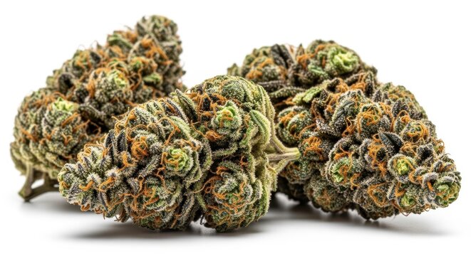Close-up shot of cannabis buds with trichomes and orange pistils