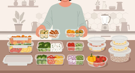 Person holding meal prep containers with healthy food portions.