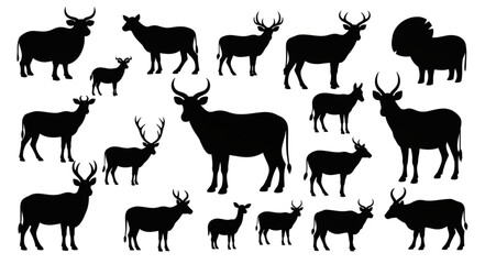 Collection of Silhouette Deer and Antelope Animals. © Mawan