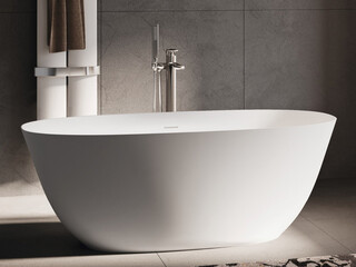 Modern bathroom interior in minimal scandinavian style, 3d render  © evgenij