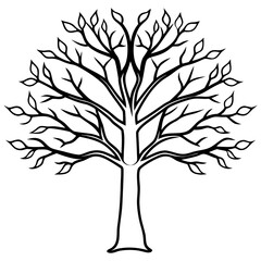 Obraz premium A minimalist vector tree silhouette featuring a branch with autumn leaves and a sturdy trunk for nature forest design and garden growth art