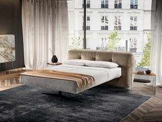 Modern luxury bedroom interior in minimal scandinavian style, 3d render © evgenij
