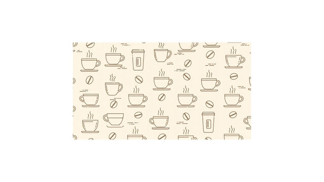 Seamless Coffee Cup Pattern with Coffee Beans and Mug Illustrations Vector Background