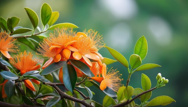 Neroli Green Bright Orange Tree Leaves And Orange Flower Neroli Blossom