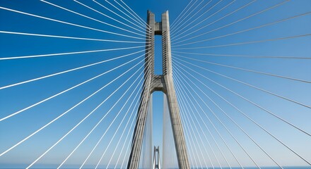 Fototapeta premium Iconic Cable-Stayed Bridge Soaring Against A Vast Blue Sky