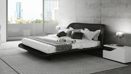 Modern luxury bedroom interior in minimal scandinavian style, 3d render © evgenij