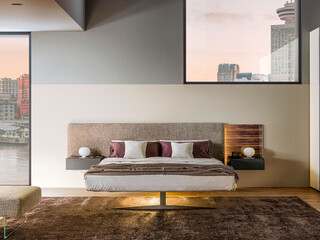 Modern luxury bedroom interior in minimal scandinavian style, 3d render © evgenij