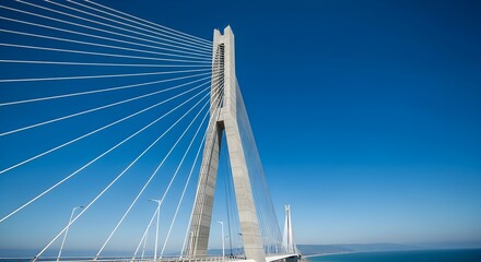 Obraz premium Architectural Marvel of the Cable-Stayed Bridge Against a Clear Blue Sky