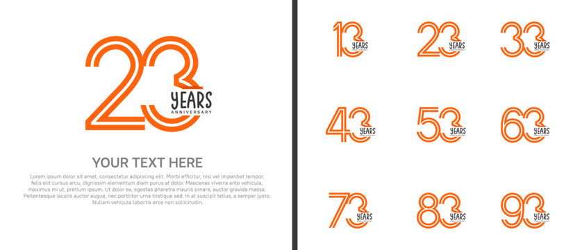 anniversary logo set with orange ribbon. orange number on white background for celebration moment