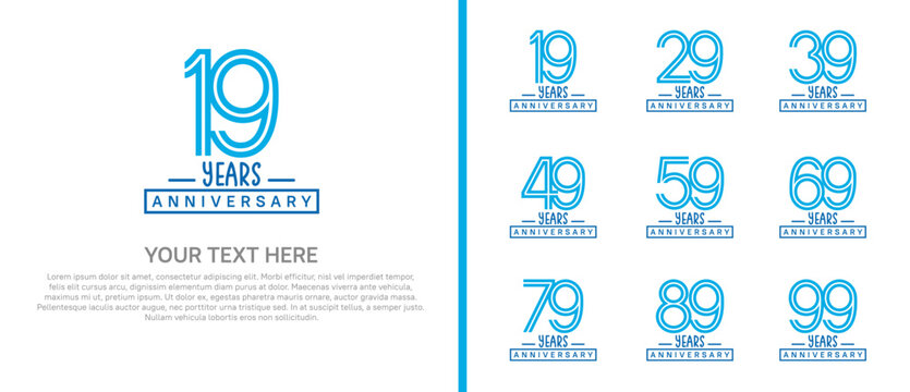 anniversary logo set. blue color on white background for celebration moment