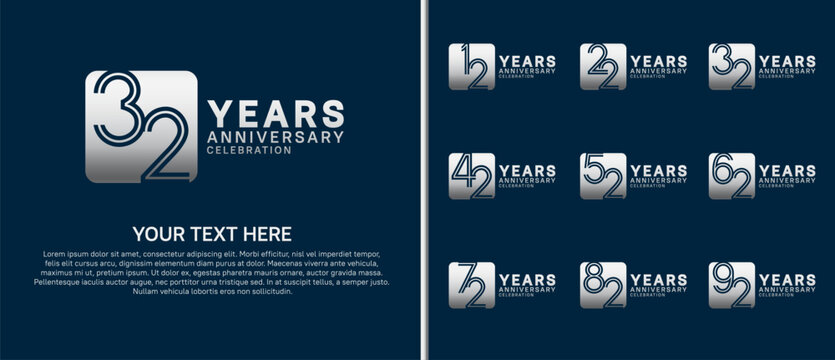 anniversary logo set with circle. silver color on blue background for celebration moment
