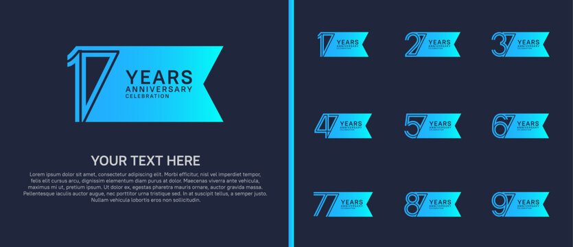 anniversary logo set with ribbon shape. blue color on blue background for celebration moment