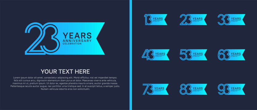 anniversary logo set with ribbon shape. blue color on blue background for celebration moment