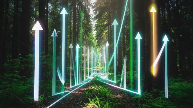 Financial growth chart on a forest path representing sustainable investment strategy green business road and ecological success concept