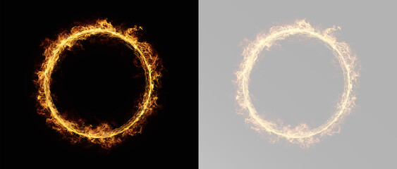 Fototapeta premium Fire circle ring burning magic flame portal and orange glowing halo for fantasy game vfx and cinematic heat effects 
