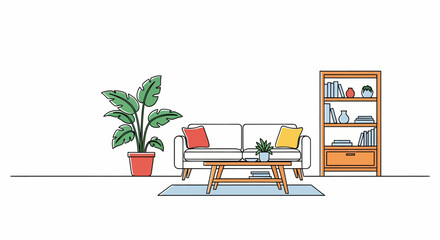 Fototapeta premium White Sofa with Pillows and Coffee Table.