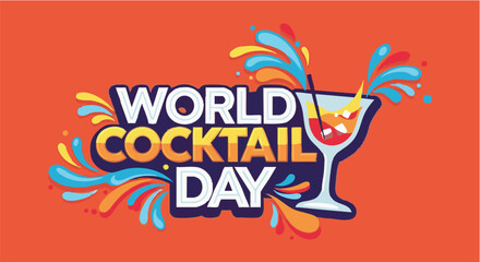Obraz premium Vibrant World Cocktail Day logo with colorful splashes in bold graphic style for advertising and celebration
